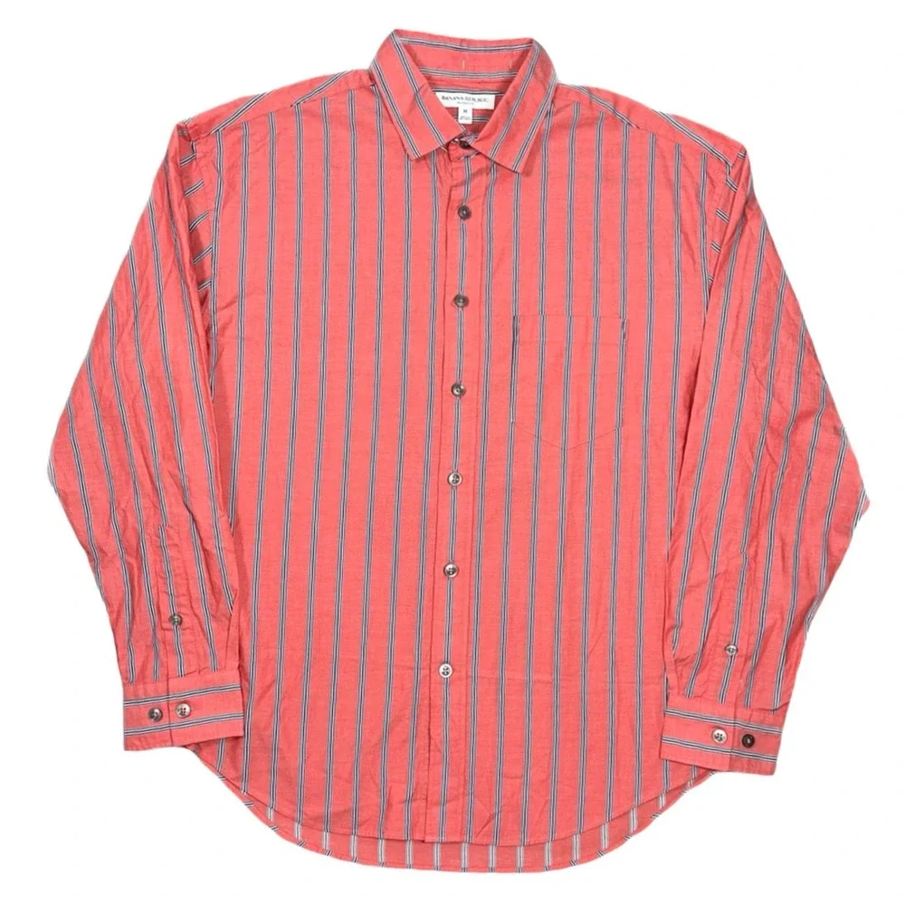 Banana Republic Mens Button Up Shirt Medium Coral Striped Relaxed Fit Casual